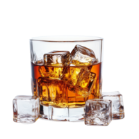 Enjoy a classic whiskey on the rocks with ice cubes in a glass against a clean transparent background, whiskey with ice cubes on transparent background png