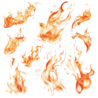 Dynamic collection of vivid and elegant fire flames in a bright, abstract design for creative uses, Elegant Fire Flames Vivid and Dynamic Isolated Elements on a transparent background png