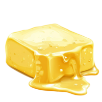 Melting butter on a transparent background creating a rich, glossy sheen and appealing texture, A piece of melting butter isolated on transparent background Stock Illustration png