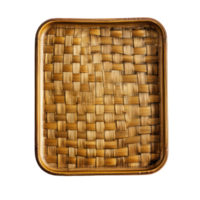 Bamboo woven tray on a transparent background showcasing intricate patterns and craftsmanship details, Webbed bamboo tray on transparent backgroundfile png