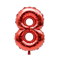 Red metallic inflatable balloon shaped like the number eight for party celebrations or events, Number 8 eight red metallic inflatable balloon isolated on transparent background png