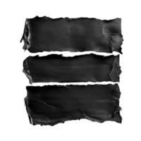 Ripped black paper strips isolated on a transparent background creating a textured and dramatic effect for creative projects, ripped black paper isolated transparent background png