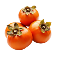 Isolated persimmons showcasing vibrant orange color with green leaves on a clean transparent background, Persimmons and dry isolated on transparent background png