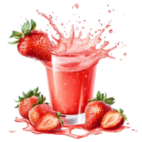 A refreshing splash of strawberry juice with fresh strawberries in a glass during a vibrant summer day, Strawberry juice splashing with its fruits Stock Illustration png