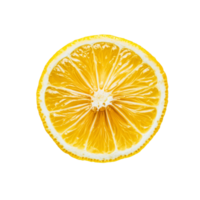 Freshly sliced lemon showcases its bright yellow inner texture against a stark transparent background in a culinary setting, lemon on transparent background png
