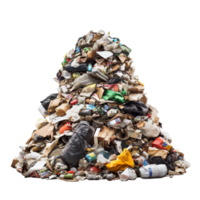 A towering pile of assorted trash and junk isolated against a bright backdrop highlighting waste and pollution concerns, towering pile of trash junk isolated on transparent background png