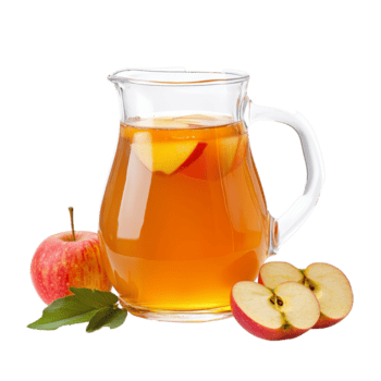 Refreshing apple juice in a clear pitcher with whole and sliced apples on a transparent background, Apple juice in a pitcher isolated png