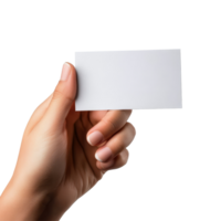 A person holding a blank business name card against a clean transparent background in bright lighting, hand holding blank business name card on transparent backgroundfile png