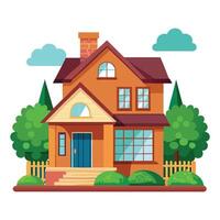 a flat illustration of a home and tree and cloud vector