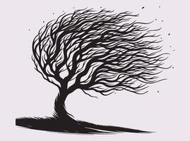 Minimalist Black Windblown Coastal Tree Silhouette for Unique Design Projects vector