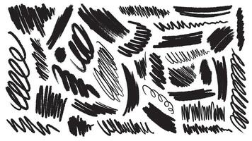 Charcoal pencil lines and squiggles. Scribble brush strokes set. Hand drawn marker scribbles and pencil sketches vector