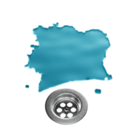 Ivory Coast Water Map With Drainage Metal Sink Save Water And Water Wastage Concept 3D Illustration png