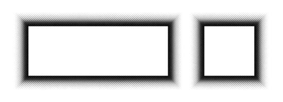 Black halftone rectangle and square frame set. Dotted gradient border collection. Pop art comic picture holder design for banner, copy space, emblem, poster. Rasterized framing element back vector