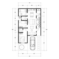 Floor plan blueprint type 75 sqm, Figure of the jotting sketch of the construction and the industrial skeleton of the structure and dimensions. vector