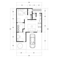 Floor plan blueprint type 65 sqm, Figure of the jotting sketch of the construction and the industrial skeleton of the structure and dimensions. vector