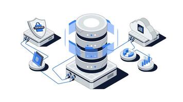 Isometric Database, Data Center, Cloud Storage. Digital Technology, Server Hosting, Big Data Illustration vector