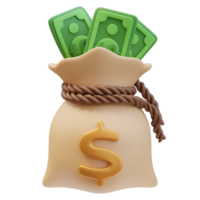 3D Rendering Money Bag with Banknotes Dollar Sign png