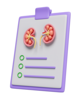 3d check list for health with kidney isolated. health check report, medicare concept, 3d illustration render png