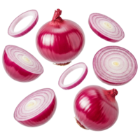 Shiny Red Onion and Slices Isolated on Transparent Background png