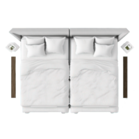 A Cozy Retreat A Top View Illustration of a Double Bed Embraced by Soft Linens, Capturing Serenity and Style on a Transparent Canvas. png