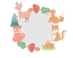 Cute Deer and Fox Cartoon Wreath vector