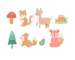 Cute Deer and Fox Cartoon Set vector