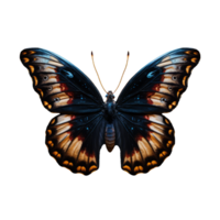 Whispers of Midnight A Stunning Butterfly with Dark Wings Adorned in Orange and White Patterns, Gracefully Floating on a Transparent Canvas. png