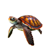 Vivid Shell Patterns A Colorful Sea Turtle Dance This enchanting illustration features a sea turtle adorned with vibrant, intricate patterns, inviting viewers into an underwater realm png