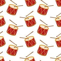 Colorful red drums pattern with sticks on a white background for festive designs vector