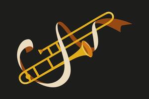 Colorful depiction of a trombone with musical notes on a dark background vector