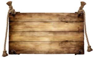 Timeless Charm A Rustic Wooden Signboard Suspended by Twisted Ropes, Perfect for Adding a Touch of Nature to Your Design Projects. png