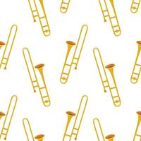 Bright yellow trombone pattern on a white background suitable for music-themed designs vector