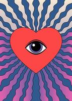 Surreal Psychedelic Heart with an All-Seeing Eye and Radiating Waves vector