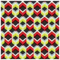 Colorful geometric pattern featuring overlapping chevron shapes in red, green, black, and light blue on a white background, it could be used as a wallpaper, fabric design, pillow, bag vector