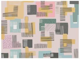 Abstract pattern featuring a mix of colorful geometric shapes and varied line styles on a soft beige background, it could be used as a wallpaper, fabric design, pillow and bag vector