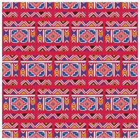 Colorful geometric pattern featuring symmetrical designs in red, pink, blue, green, and yellow on a vibrant background. vector