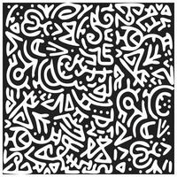 Abstract white line art on a black background, featuring intricate shapes and patterns with a dynamic, flowing design. vector