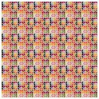 A colorful geometric tile pattern featuring interlocking shapes in warm tones of orange, red, green, and cream against a light background. vector