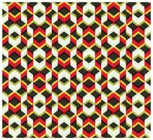 Colorful geometric pattern featuring interlocking hexagons in shades of red, black, green, and yellow against a light background, it could be used as a wallpaper, fabric design and pillow vector