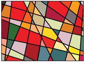Geometric abstract print design featuring colorful, intersecting shapes in red, orange, yellow, green, and pink, outline in black, it could be used as a wallpaper, fabric design, pillow and bag vector