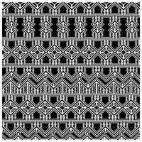 Black and white tribal pattern featuring geometric shapes and zigzag designs in horizontal stripes. vector