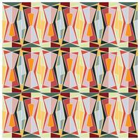 A colorful geometric pattern with interlocking shapes in vibrant hues of red, orange, green, and pale blue, arranged in a grid. vector