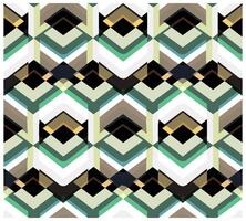 A geometric pattern featuring overlapping diamonds in shades of green, black, brown, and gold, arranged in a repeating design. vector