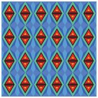 A vibrant geometric pattern featuring red and orange diamonds outlined in black, set against a light blue and green background. vector