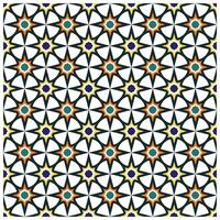 A vibrant geometric pattern featuring star shapes in orange, purple, teal, and black on a white background, It could be used as a wallpaper, fabric design, pillow or other decorative elements vector