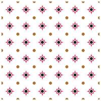 A repeating pattern of red star shapes with black centers and brown floral elements on a white background. vector