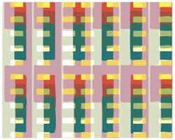 Abstract pattern with vertical stripes in red, green, yellow, and white against a soft pink and light green background. vector