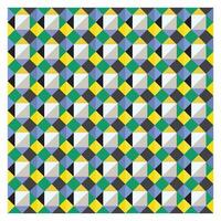 Colorful geometric pattern featuring interlocking diamonds in shades of blue, green, yellow, black, and gray, creating a vibrant mosaic effect, it could be used as a wallpaper, fabric design, pillow, vector
