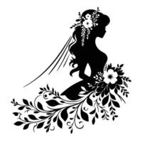 Beautiful Sideview Silhouette of a Bride With a Floral Design vector