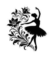 Beautiful Silhouette of a Ballet Dancer With a Floral Design vector